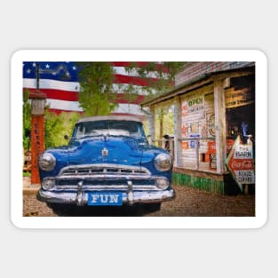 Classic American Automobile with American Flag Sticker